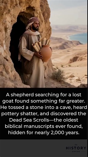 In the Judean desert between 1946 and 1947 a young Bedouin shepherd named Muhammed edh-Dhib searched for a lost goat near rugged cliffs at Qumran by the Dead Sea. A member of the Taamireh tribe he was familiar with the land. Tired he discovered a small opening in a cliff face and tossed a stone into the darkness. Instead of a dull thud he heard shattering pottery which led him and his cousin into a hidden cave where one jar held ancient scrolls wrapped in linen and sealed with bitumen. These Dea
