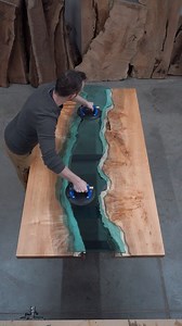 Dropping the glass in on a mini conference table #rivertable #customfurniture | Wayward Grain