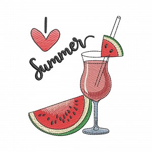 Watermelon Cocktail Embroidery Design | I Love Summer Machine Embroidery File - Etsy UK