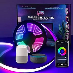DOT Free LED Strip Lights 16.5ft Peel and Stick New Silicone Technology No Difficult Mounting App Controlled RGB, Indoor and Outdoor Use, Lights for Room, Gamer Lights,