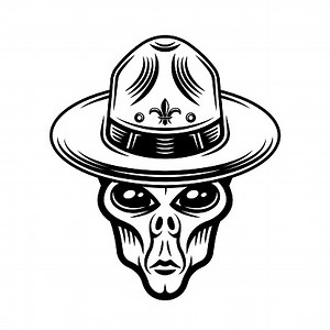 Alien Kopf in jungen Scout Hut Vektor-Illustration in Vintage...