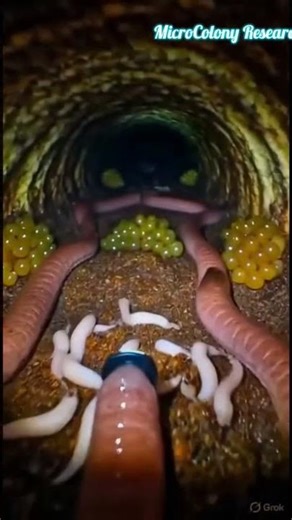 Earthworm’s-eye view inside a living underground soil ecosystem.#EarthwormPOV #MicroCamera