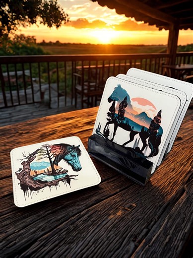 Western Horse Coaster Set - Rustic Cowboy Drink Coasters - Cabin Decor - Etsy