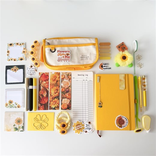 Sunflower Yellow Stationery Gift Box, Journal Set, Notebook, Pens, Stickers, Clips - Etsy