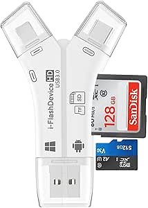 4-in-1 USB 3.0 SD/Micro SD Card Reader for iPhone, iPad, Android, Mac, Computer, Camera, Trail Camera Viewer, Portable Memory Card Reader Adapter for iPhone ipad Charge(White)