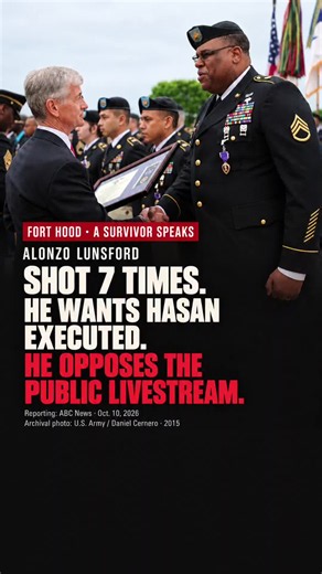 He survived seven gunshots. He wants his attacker executed. But he doesn’t want the execution broadcast to everyone. Retired Army Staff Sgt. Alonzo Lunsford survived the 2009 Fort Hood shooting. Now he plans to attend Nidal Hasan’s execution and supports the use of a firing squad. But Lunsford told ABC News he believes the broadcast should be restricted to survivors and the families of those killed. He doesn’t want it treated like a pay-per-view spectacle. Should the people who lived through the