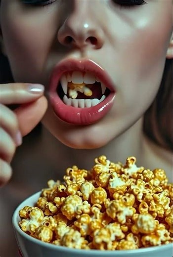 Caramel popcorn overload 🍿 Who wants a bite? 😉😉 | Vampire ASMR Mukbang | #mukbang #asmr #shorts