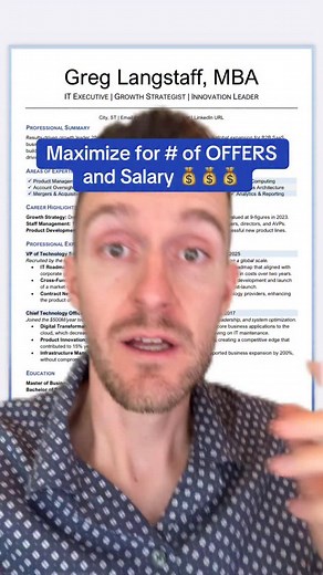 Greg Langstaff on Instagram: "This is exactly how I structure resumes to maximize offers and salary. #resume #cv #career #jobsearch"