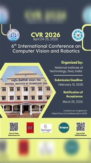 🚀 Scopus Paper Alert! CVR 2026 | Computer Vision & Robotics | NIT Goa 🤖 #shorts #ai #conference #iot
