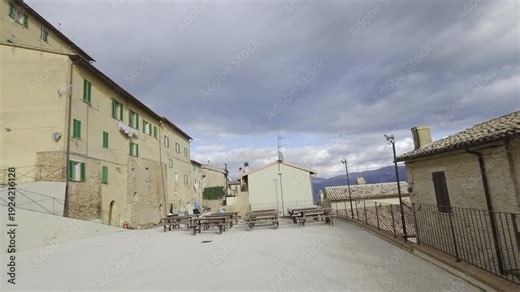 A medieval tower in the square of Montefalco, a small town in the province of Perugia, Italy.