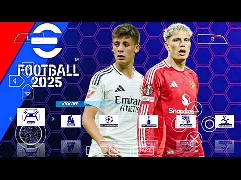 eFOOTBALL PES 2025 PPSSPP ANDROID OFFLINE FULL UPDATE UCL, LEAGUE, NEW KITS 25/26 SEASON 4K GRAPHICS