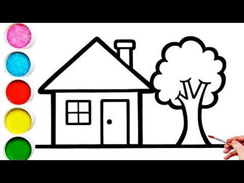 Drawing House form Shapes, easy acrylic painting for kids | Art and Learn | house drawing,painting