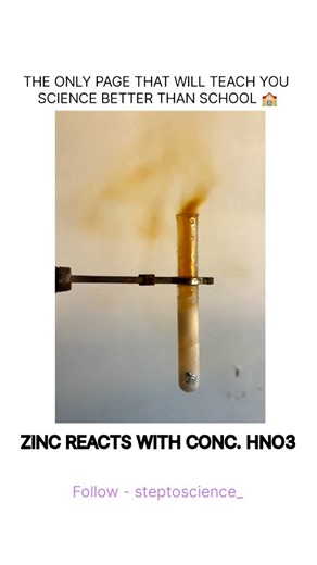 SCIENCE | TECHNOLOGY | UNIVERSE | Zinc reacts with concentrated nitric acid. ⚗️✨ 🔹 What’s happening? Zinc gets oxidized to zinc nitrate 🧪 Nitric acid acts as a strong... | Instagram