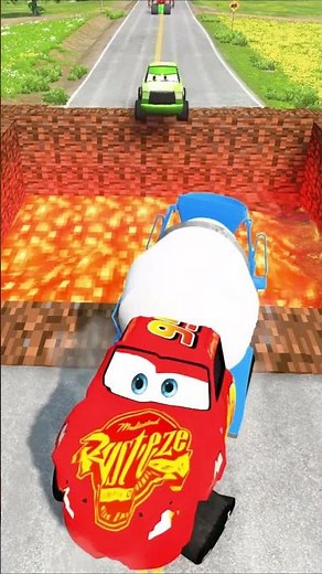 Cars vs Minecraft lava pit 04 #beammonsters #beamngdrive #monstertruck #mcqueenbeamng
