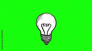 Animated Hand Drawn Light Bulb Gif Isolated on Green Chroma Key Background. Idea, Education or Technology Concept 4K Video motion graphic animation. Turning on and Turning Off Light Bulb Animation. Stock Video