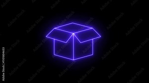 Glowing neon line empty box package delivery service icon. Animation for presentation box symbol icon on background.