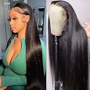 13x4 Straight Lace Front Wigs Human Hair 200% Density Hd Transparent 26 Inch Straight Frontal Wig for Women Glueless Straight Wigs Pre Plucked with Baby Hair Bone Straight Black Wig Brazilian Hair