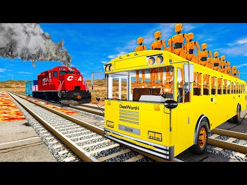 Yellow School Bus on Train Tracks! Can It Survive? 🚆🚌🔥 | BeamNG Drive