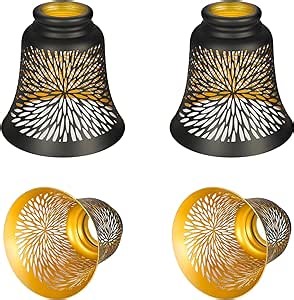 Ceiling Fan Replacement Globes, 4 Pack Chrysanthemum Pattern Fixture Replacement Globes Shades with 1-5/8" Fitter, ALUCSET 4.5" Height and 4-3/4" Diameter, Metal Cover for Pendant Lamp Wall Lamp