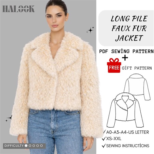 Faux Fur Cropped Jacket Sewing Pattern | Lapel Collar (PDF Pattern, XS-XXL) - Etsy UK