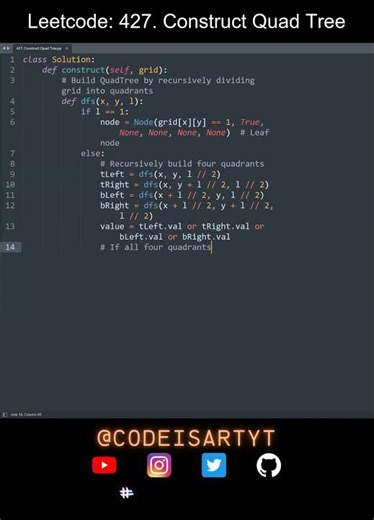 Leetcode 427. Construct Quad Tree in Python | Python Leetcode | Python Coding Tutorial | Python ASMR