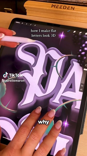 Ever wonder why I’m so obsessed with bevels? 👀 Because letters are flat by nature but bevels let me show light, add shadows, and give them real dimension. I always start with a little sphere to decide where my highlights, shadows, and rim light go. That’s how I make my lettering look 3D, colourful, and full of life ✨ Wanna learn how I do it? Head to my profile for my Live Lettering Workshop 🎨 T O O L S ✍🏽 iPad Pro 12.9” (4th generation 256GB) Apple Pencil (2nd generation) Procreate App @Procr