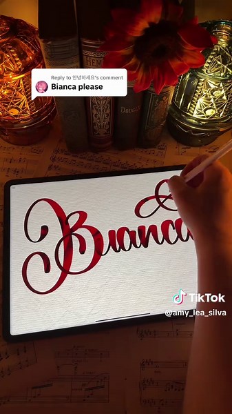 Replying to @안녕하세요 handlettering the name Bianca! Let me know what names you want to see me write in cursive next! Happy Lettering 🫶💌 #letteringwithamylea🖋️ #calligraphy #namewriting #digitalartwork #asmrart