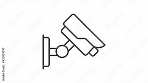 Animated cctv icon. Video surveillance line animation. House security system. Camera home monitoring. Black illustration on white background. HD video with alpha channel. Motion graphic