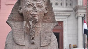 Ancient Egyptian sphinx sculpture outside the Egyptian Museum in Cairo, known commonly as Museum of Egyptian antiquities