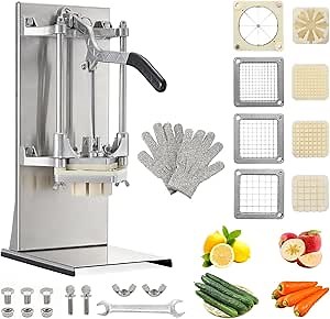 4in1 Commercial French Fry Cutter & Lemon Slicer & Vegetable Chopper - Stainless Steel with Extended Handle - 4 Blades for Home, Bar, Restaurant - Dice, Slice & Chop 1/2", 3/8", 1/4", 8 Wedge