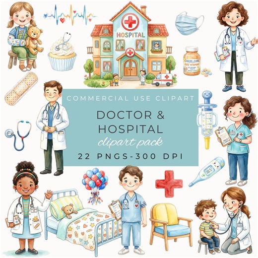 Doctor Clipart, Hospital Watercolor PNG, Medical Clipart, Community Helpers, Nurse, Kids Doctor Set, Classroom Decor, Commercial Use - Etsy