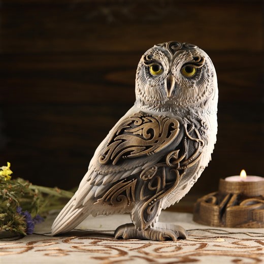 Carved Wood Owl Sculpture: Norse Mythology Decor - Etsy