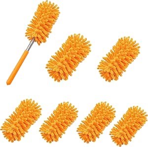 Microfiber Duster for Cleaning,6 Pcs Hand Washable Dusters with 11" to 29.5" Reachable Pole,Small Dusters for Cleaning Office Car Computer Furniture Sofa Ceiling Fan (Orange)
