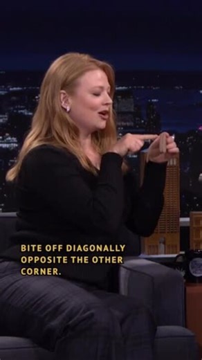 Sarah Snook teaches Jimmy how to do a TimTam Slam!