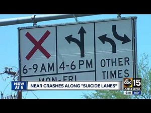 Dash camera captures near crash in 'suicide lane' in Phoenix