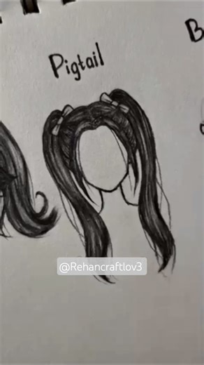 How to draw hair ponytail, pigtail, braid ✨️ #drawing #art #sketch #howtodraw #shorts