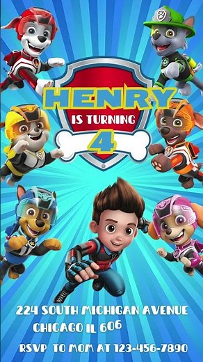 Paw Patrol Birthday Video Invitation Animated
