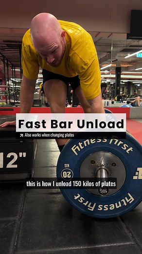 Save time. Save energy. Unload your bar quickly. Change bar weights quickly. If you’ve got a fancy pants gym, you might just have a bar jack you can use. We also have those here but I find this just as easy and then I don’t have to go looking for the jack. Also works a treat when you need to change plates around. If you find the bar rolls around a little, stand over the plates and hold it still with your legs. Just make sure the little nugget plate (1.25kg or 2.5kg) sits under the first plate on