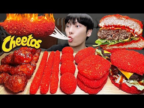 ASMR MUKBANG| Cheetos party! Chicken, Cheese Hot dog, Cheese stick, Hash brown. Black bean noodles.