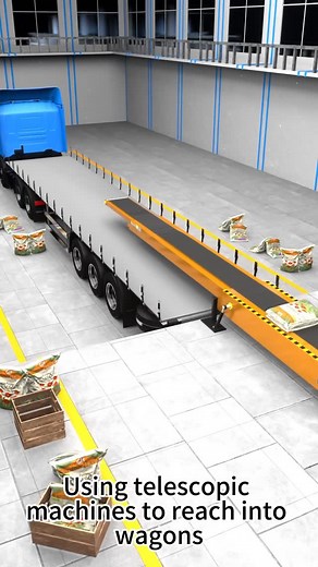 Naili_Artifact on Instagram: "Using telescopic machines to reach into wagons on the unloading platform for loading and unloading is a more efficient and practical way of operating logistics. Makes it easier to transport goods out or into the wagon. #alibaba #mechanicalvideo #conveyor #conveyingsystem #materialhandling #unloading"