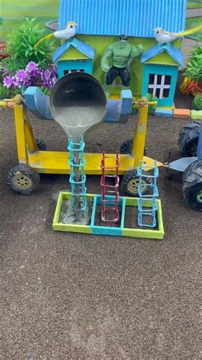 Mini Cement Mixer Truck Making Tiny Pillars 🏗️
