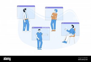 Video call conference. Friends or family online meeting. Digital communication. People talking to each other on computer screen. Vector color line art Stock Vector Image & Art - Alamy