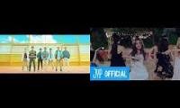 Mix of 2 videos from youtube : TWICE AND BTS MASHUP- DNA AND DANCE THE NIGHT AWAY