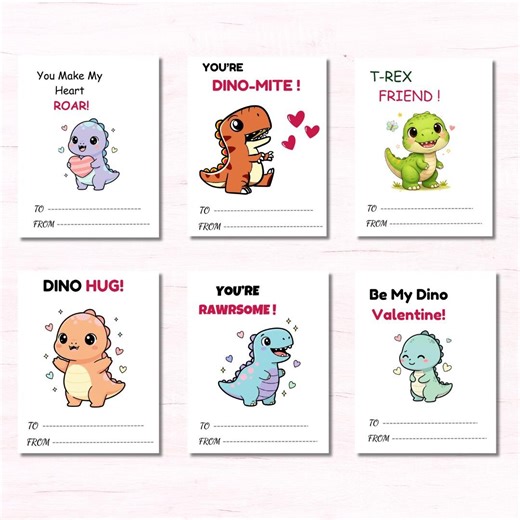 Dinosaur Valentine Cards for Kids, Printable Dino Valentines (PDF Download) - Etsy