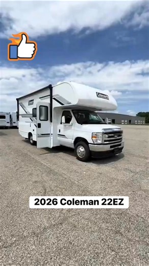 🌟 Meet the 2026 Coleman 22EZ — small footprint, big adventure! 🚐✨ Coleman has been building outdoor gear for over 120 years, and their Class C lineup keeps getting better. The 22EZ is one of their most popular compact floorplans, designed for couples or small families who want easy driving without giving up comfort. Step inside and you’re greeted with a bright, open layout thanks to panoramic windows and smart storage tucked everywhere you look. Up front, the cozy captain’s seats flow right in