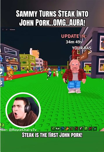 Sammy Turns Steak Into John Pork OMG! #roblox #stealabrainrot #johnpork #robloxfyp