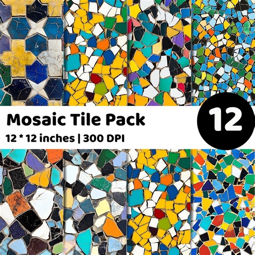 Mosaic Tile Patterns | Colorful Geometric Texture | Seamless Digital Paper Bundle - Etsy
