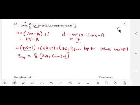 ARITHMETIC SEQUENCE |SIGMA NOTATION |THE VALUE OF K