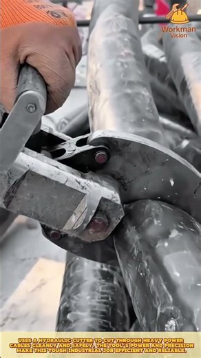 Skilled Worker Cutting Thick Power Cables with Hydraulic Tool #workprocess