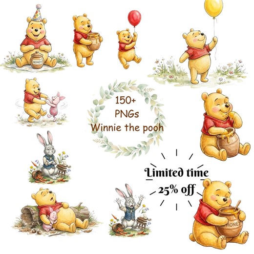 5000+ Px 150 Png. Vintage Clip Art Winnie the Pooh. High-res Winnie the Pooh Watercolor PNG Images (digital Download) - Etsy